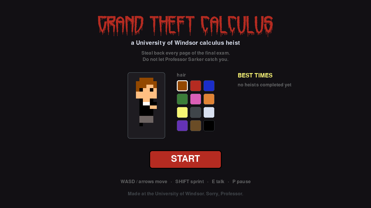 Title screen — pick your hair, chase the best time